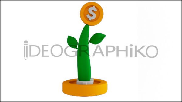 Planta moneda icono animación 3D